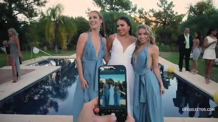 Bridesmaid Helps Bride with Strap-On Relief